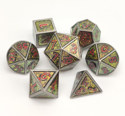 ست 7 تکه تاس چند وجهی فلزی حک شده برای RPG روی میز