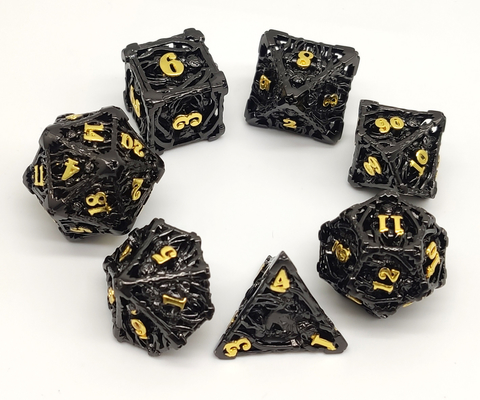 تاس فلزی قابل حمل DND بدون بو، تاس RPG سیاه حک شده با دست