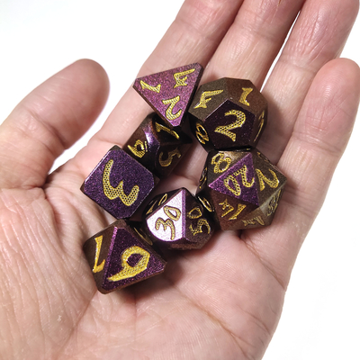 بازی رومیزی RPG Dice Set Hand 7 Piece وزن سبک شارپ متال چند وجهی مشکی