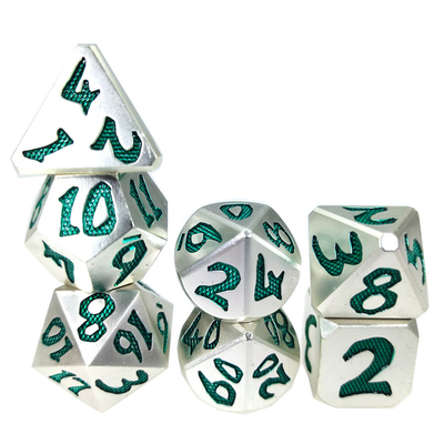 تاس Rpg لبه تاس Rpg تاس چندوجهی بی بو فلزی نقره ای سبز تیز سبک وزن