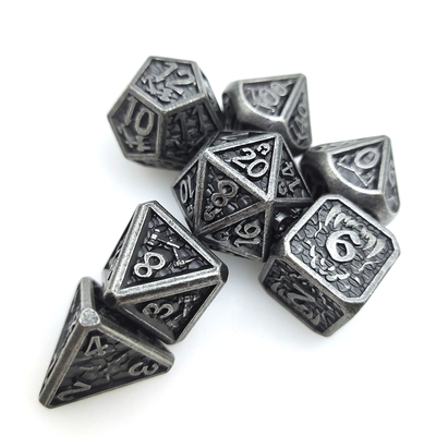 ست تاس چندوجهی تاس ضد سایش فلزی RPG تاس سیاه و سفید