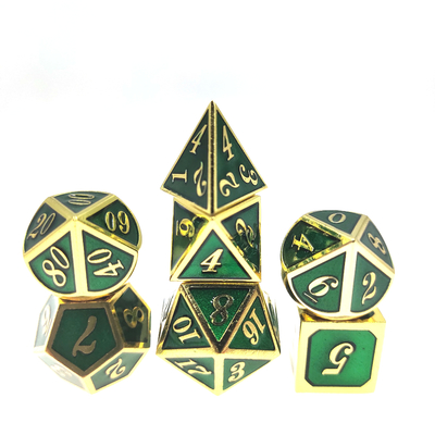 مجموعه تاس RPG قابل حمل مینی سبک وزن برای مجموعه سبز طلایی چند وجهی