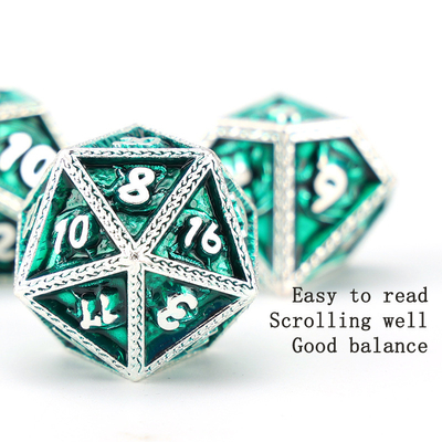 مجموعه گل سبز DND اژدها و Dungeon Metal Dice Set سفارشی شده شخصی سازی شده Rune Dice Set