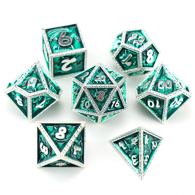 مجموعه گل سبز DND اژدها و Dungeon Metal Dice Set سفارشی شده شخصی سازی شده Rune Dice Set
