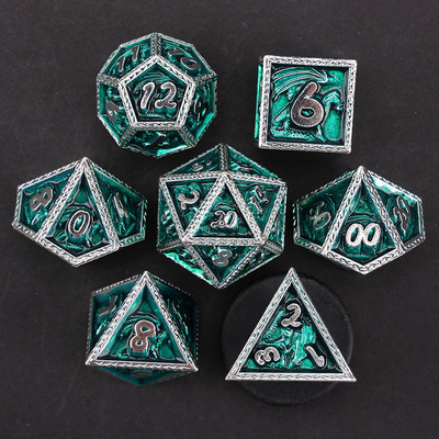 مجموعه گل سبز DND اژدها و Dungeon Metal Dice Set سفارشی شده شخصی سازی شده Rune Dice Set
