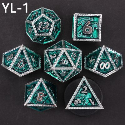 مجموعه گل سبز DND اژدها و Dungeon Metal Dice Set سفارشی شده شخصی سازی شده Rune Dice Set