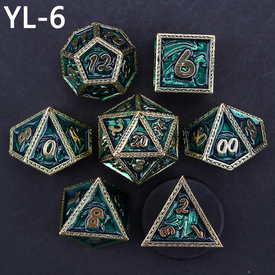 مجموعه گل سبز DND اژدها و Dungeon Metal Dice Set سفارشی شده شخصی سازی شده Rune Dice Set