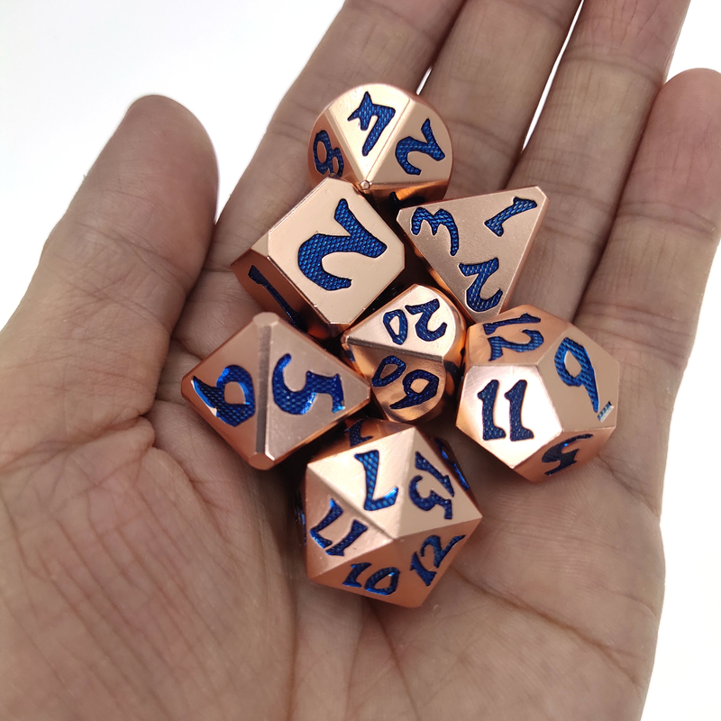 ست تاس RPG دست ساز تاس قابل حمل چند وجهی ست فلزی لوکس آلیاژ روی